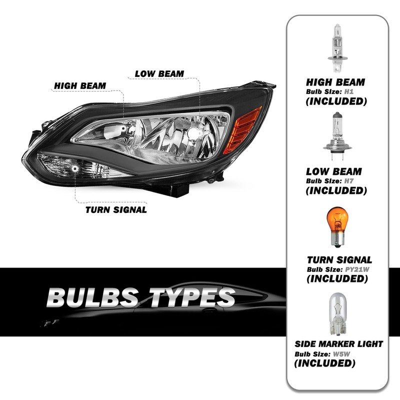 SOCKIR Headlight Assembly Fit for 2012-2014 Ford Focus Headlamp Passenger