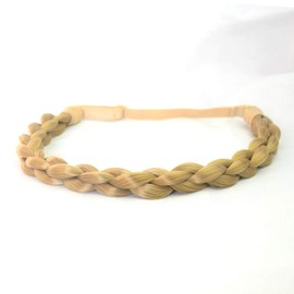BOBIYA Chubby Narrow Synthetic Hair Braided Headband Classic Chunky Plaited Braids Elastic Stretch Hairpiece Women Girl (Honey Blonde)