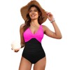 Holipick Hot Pink Black Women Tummy Control One Piece Swimsuit