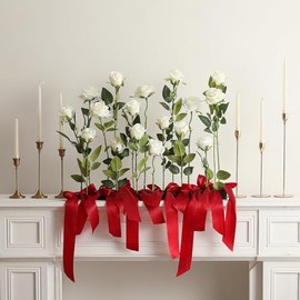 Hawesome - Ramo de Rosas realistas de Seda Artificial, 12 Unidades, Tallo Largo para decoración del hogar, Boda, Fiesta (Blanco)