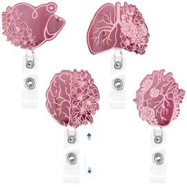 LUMOOM Pack of 4 Heart ID Card Holder, Nurse Accessories ID Card Holder, Extendable, Nurse Accessories, Retractable Roll ID Clip Anatomy, for Nurse, Doctor, Student