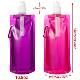 480 ml Foldable Water Bottle Set, Sinwind Unisex Adult Foldable Water Bottles Set of 6 Flexible Collapsible Reusable Water Bottles Drinking Bag for Hiking, Adventure, Travel