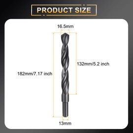 sourcing map 16.5mm Drill Bit 13mm Reduced Shank Round 4241 High Speed Steel Nitriding Black 118° Standard Point for Plastic Wood Copper Aluminum Iron Medium Soft Metal