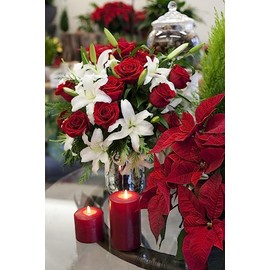 KaBloom PRIME NEXT DAY DELIVERY - Mother’s Day Collection - Radiance Bouquet of 8 White Oriental Lily 12 Red Rose With Green With Vase.Gift for Birthday, Easter, Valentine, Mother’s Day Fresh Flowers