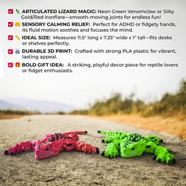 Stylish Articulated Armadillo Lizard - 3D Printed - Vibrant Hues, Calming Fidget Figurine for ADHD, Playful Reptile Model for Trendy Desks, Homes, Displays, Smooth Joint Movement (RED/GOLD IRONFLARE)