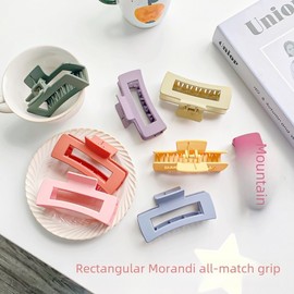 Feminine Fashion Matte Large Square Hair Clip with Vintage Perforated Design Shark Clip Pure Black 10.5CM- 20ea