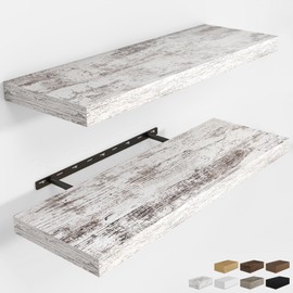 RICHFOCUS 36Inch Floating Shelves for Wall 2 Pack Shelves for Bedroom|Kitchen|Bathroom Wall Mounted Rustic Wood Floating Shelf with Invisible Brackets for Books|Storage|Decor, Rustic