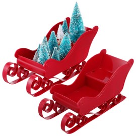 Kichvoe Pack of 2 Christmas Santa Sleigh Decor Plastic Sleigh Model Santa Sleigh Basket For Table Holiday Home Decorations