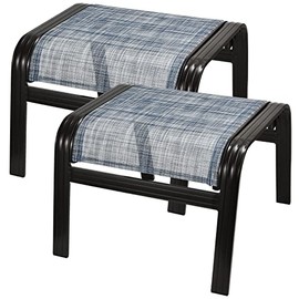 Deguifei Outdoor Foot Stools Gift for Patio Ottoman Footrest Aluminum Portable Seat Wicker Furniture Stackable Dining Ottoman 2 Pack Blue