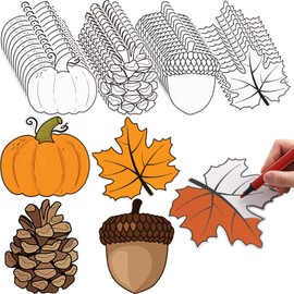 Moinchore 48 Pcs Fall Thanksgiving Coloring Crafts Color Your Own Bookmark Autumn Pumpkin Maple Leaf Paper Crafts Fall Party Favor Gifts for Birthday Fun Activities DIY Arts