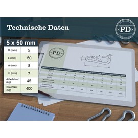 PD® Stainless Steel Snap Hook 5 x 50 | Fire Brigade Carabiner Rustproof Made of Stainless Steel A4 V4A | Extremely Durable Carabiner for Swing, Awning, Hammock, Key Chain & Boat | Pack of 2