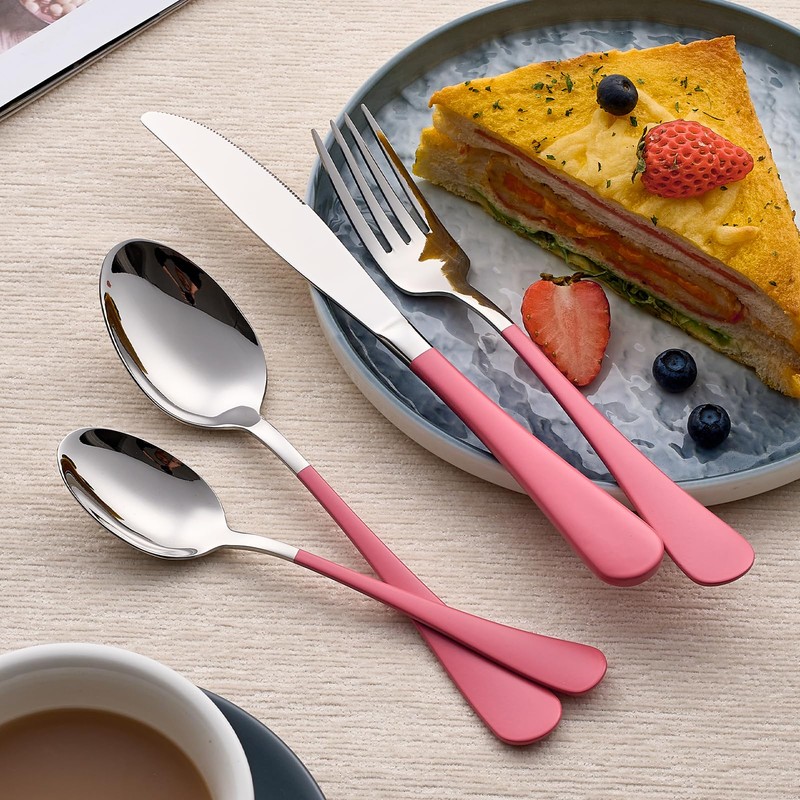 LKTDYMEG 20-Piece Pink Silverware Set 18/0 Stainless Steel Silverware Set