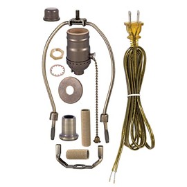 B&P Lamp® Antique Brass Plated Finish Table Lamp Wiring Kit with a 7 Inch Harp and Pull-Chain Socket