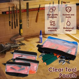 4Pcs Clear Tool Pouch Waterproof Oxford Cloth Small Tool Bag 30x18cm Anti-Static Tool Storage with Zipper &Carabiner,Heavy Duty Utility Accessories Organizer for Screwdriver Socket