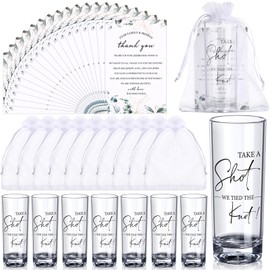 Sliner 24 Set Wedding Favors for Guests Bulk 2oz Acrylic Take a Shot We Tied the Knot Shot Glasses with Thank You Cards Organza Bags for Guest Souvenir Wedding Bridal Shower Gifts (Clear,Black)