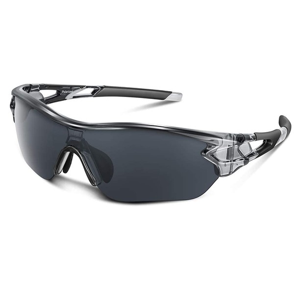 TAC TR90 Sports Sunglasses, Polarized Lenses, Cycling, Climbing, Fishing, Baseball, Golf, Running, Driving, Tennis, Skiing, Ultra Lightweight, UV400, UV Protection, Unisex, Safe, Clear, Gray