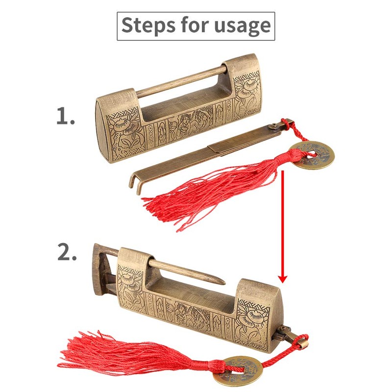 9cm Traditional Chinese Door Lock Brass Antique Style 5cm Spacing