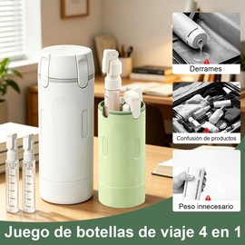 4 En 1 Juego De Botellas Dispensador De Viaje, Kit de Viaje Aseo Personal Mujer, Frasco Dosificador para Champú, Gel de Baño y Desmaquillante, Portátil para Mujeres y Hombres (Blanco)