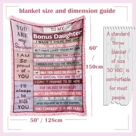 Loxezom to My Bonus Daughter Gifts Throw Blanket 60" x 50", Step Daughter Gifts from Stepmom Stepdad for Teen Girls Women, Best Stepdaughter Gifts for Christmas Valentine’s Mother’s Day Birthday Gifts