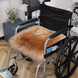 Pinbola Genuine Australian Sheepskin Wheelchair Cushion Comfortable Fluffy Wool Wheelchair Chair Pad for Most Wheelchair 19" X 19 "