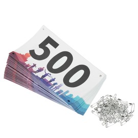 PATIKIL Tearproof Running Bib Numbers 7x4 Inch, 401-500 Waterproof Race Competitor Numbers with Safety Pin for Marathon Sports Game Competition Runner, Multicolor