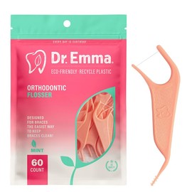 Dr. Emma Orthodontic Flossers for Braces, Ortho Dental Floss Picks, Mint Flavor 60 Count/Bag, Pink, 1 Pack