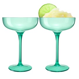 Acrylic Shatterproof Martini, Margarita, Champagne & Cocktail Unbreakable Glasses | Set of 2 | Large Plastic Coupe Glasses 15oz, Tritan Drinkware, BPA-free, Reusable, Pool, Indoor & Outdoor (Green)