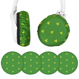 Geekria 2 Pairs Flex Fabric Headphones Ear Covers/Washable & Stretchable Sanitary Earcup Protectors for Over-Ear Headset Ear Pads, Sweat Cover for Gym, Gaming (Zelda Green Triangle/Size M)