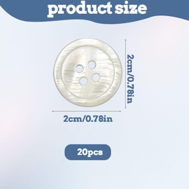 20PCS White Mother of Pearl Shell Buttons, Natural White MOP Shell Buttons Bulk 4 Hole Plastic Pearlized Button for Sewing Crafts Clothes Shirts Suits (20mm)