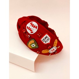 Miracle Collection Top Knotted beaded Baseball Golf Pickle Ball Tennis Game Day Headband with Embelishment for Preppy Comfy Accessories Gift for Sports Fans and Women (HomeRun-RD)