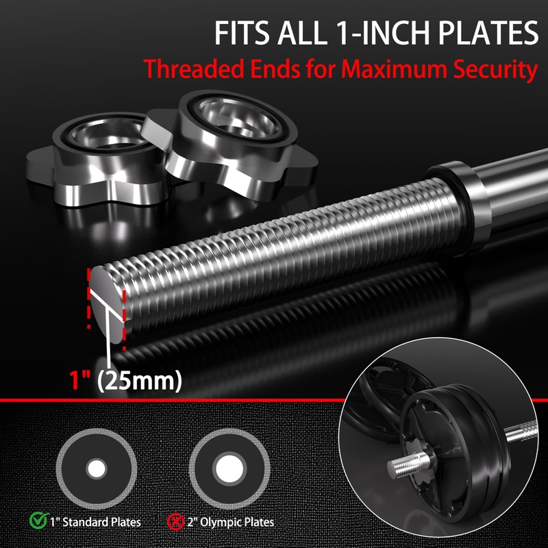 CHICAURA 47-Inch Standard Straight Barbell, 1-Inch Weight Bar