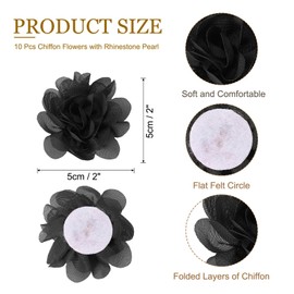 PATIKIL 2" Chiffon Flowers, 10 Pcs Mesh Fabric Flowers Sewing Fabric Appliques Headband Embellishments for DIY Craft Wedding Decor, Black