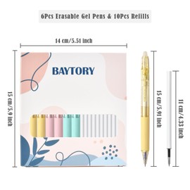 BAYTORY 6Pcs Erasable Pens and 10Pcs Refills, 0.5mm Retractable Blue and Black Ink Fine Point Gel Pen, Smooth Writhing for School Office Home (Transparent)