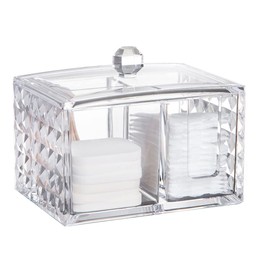 Cosmetic Organiser, Cotton Pads Container Box, Cotton Pad Holder, Cotton Pad Storage Box with Lid, Cotton Buds Storage, for Bedroom, Bathroom, Makeup Table Storage (Transparent)