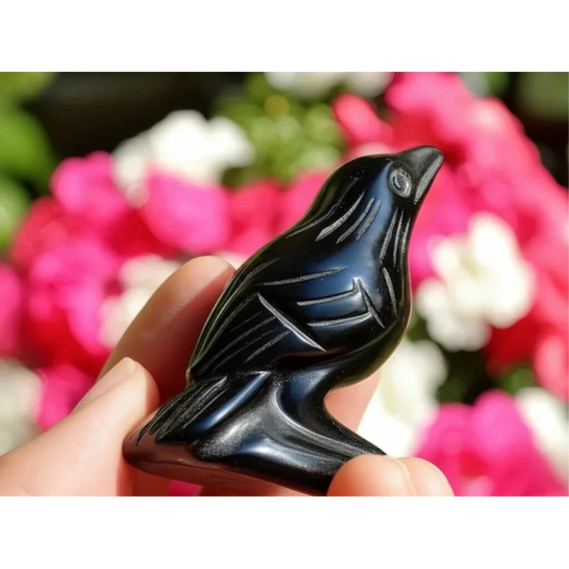Natural Obsidian Crow Raven Hand Carved Healing Reiki Specimen Decoration