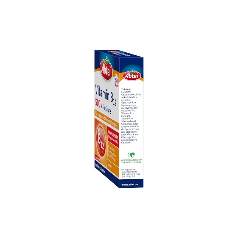Abtei Vitamin B12 Plus Folic Acid - for Energy and