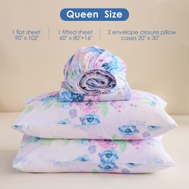 JSD Purple Hydrangea Floral Sheet Set Queen Size, 4 Piece Printed Microfiber Bed Sheets Deep Pocket