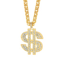 Auriselle Hip Hop Herren kette Halskette mit Dollar Anhänger Rhinestones Retro Einstellbare Streetwear Schmuck für Männer Jungen Damen, Punk Party Accessoires Gold, 70cm