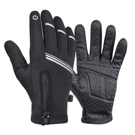 HIKENTURE Cycling Gloves | Warm Windproof Non-Slip MTB Gloves with Touchscreen Function | Black Full Finger Winter Gloves for Men and Women | Downhill Cycling Gloves Winter / Autumn, l