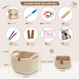27PCS Crochet Basket Kit for Beginners (L&S), Complete Crocheting Basket for Storage, Knitting Starter Set with Instruction, Beginner Crochet Kit for Adults Kids, Crocheting Gift for Home Decor