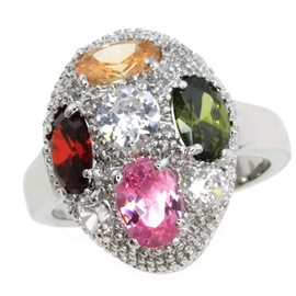 Gem Stone King Stunning 20X15MM Half Egg Shell Ring with Mult-Color Crystal Ring