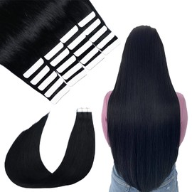 SURNEL Tape in Hair Extension Human Hair Double Drawn Tape Hair Extensions Color 1 Jet Black Remy Tape in Human Hair Extensions 20 inch 20pcs 50g(#1-20)