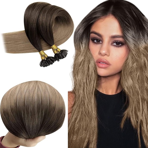 RUNATURE Bonding Extensions Real Hair 50 cm Balayage Brown Ombre Blonde U-Tips Hair Extensions Real Hair 50 Strands 50 g 1 g/s Human Hair Extensions Nail Tip Invisible Hot Fusion #2/6/18