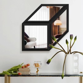 Geometric Wall Mounted Mirrors DIY Wood Framed Home & Office Decor Glass Mirror, Black