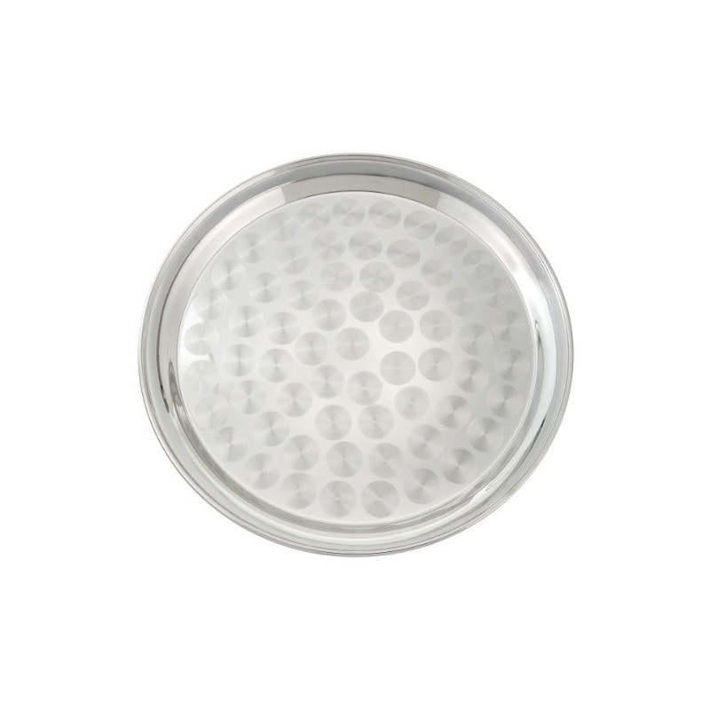 Winco 12" Service Tray, Round, S/S, Swirl Pattern