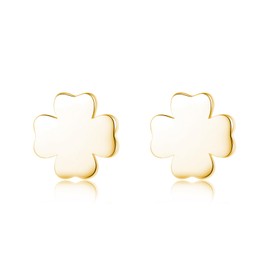 Reffeer Solid 925 Sterling Silver Tiny Clover Earrings Stud for Women Teens Girls Leaf Stud Earrings Hypoallergenic (B-Gold)