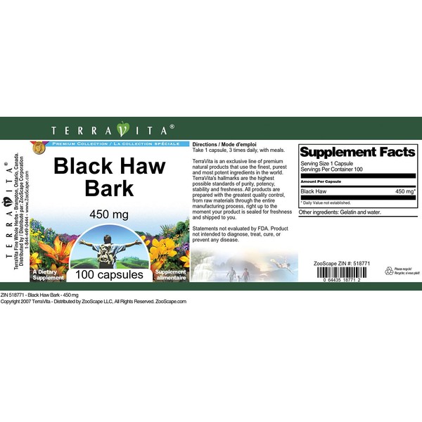 Black Haw Bark - 450 mg (100 Capsules, ZIN: 518771) - 2 Pack