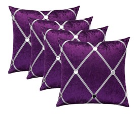 RKAAS HOME Pack of 4 Super Soft Decorative Luxurious Diamante Diamond Design Crushed Ice Velvet Square Cushion Cover for Living Room Sofa Couch Bed 45cm x 45cm 18x18 Inches (Pack of 4 - Purple)