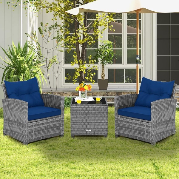 LDAILY Patio Furniture Set, 3 Pieces PE Rattan Wicker Patio