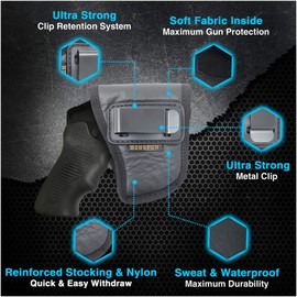 IWB S333 Thunderstruck Gun Holster - Revolver 22 WMR by Houston - ECO Leather Concealed Carry Soft Material - Suede Interior for Protection - Fits: S333 Thunderstruck .22 WMR (Right) Black